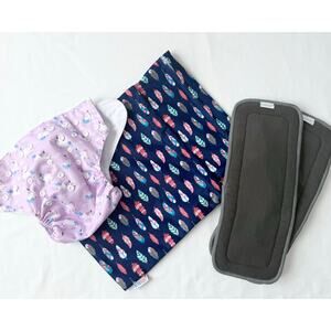 AlvaBaby Cloth Diaper Bundle Unicorn Print Pocket Diaper Wet Bag & Inserts